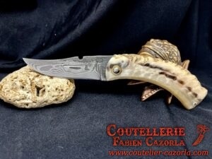Couteau Corse traditionnel de berger Labellisé Modèle Cazorla avec Lame Damas 04062507 – Image 2