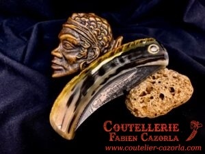 Couteau Corse traditionnel de berger Modèle Cazorla avec Lame Damas Cuivre 01072504 – Image 5