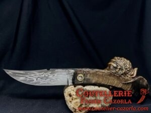 Couteau Corse traditionnel de berger Modèle Cazorla avec Lame Damas Explosion 13122420 – Image 2
