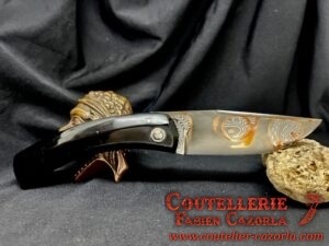 Couteau Corse traditionnel de berger Modèle Labellisé Cazorla avec Lame Damas Oeil d'Orezza  Cuivre 11062504 – Image 3