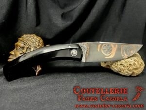 Couteau Corse traditionnel de berger Modèle Labellisé Cazorla avec Lame Damas Oeil d'Orezza  Cuivre 11062504 – Image 3