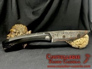 Couteau Corse traditionnel de berger Modèle Labellisé Cazorla avec Lame Damas Oeil d'Orezza  Cuivre 24062511 – Image 3