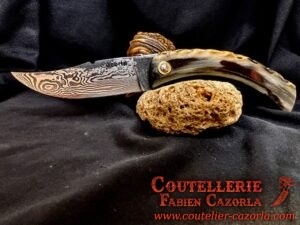 Couteau Corse traditionnel de berger Modèle Cazorla avec Lame Damas 01072501 – Image 2
