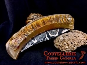 Couteau Corse traditionnel de berger Modèle Cazorla avec Lame Damas Oeil d'Orezza  Nickel 07072504 – Image 6