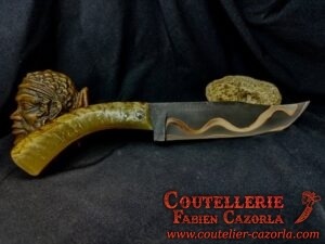 Couteau Corse traditionnel de berger Modèle Cazorla avec Lame Fixe Damas Cuivre Nickel 03102521 – Image 3