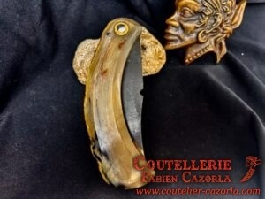 Couteau Corse traditionnel de berger Modèle Cazorla avec Lame Damas Cuivre Nickel 03102536 – Image 6