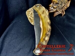 Couteau Corse traditionnel de berger Modèle Cazorla avec Lame Damas Cuivre Nickel 09102508 – Image 5