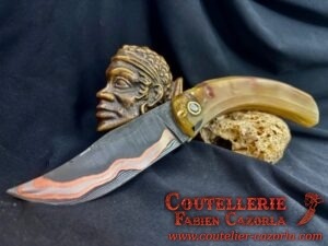 Couteau Corse traditionnel de berger Modèle Cazorla avec Lame Damas Cuivre Nickel 08112508