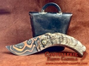 Couteau Corse traditionnel de berger Modèle Cazorla avec Lame Damas Cuivre Nickel 01082602